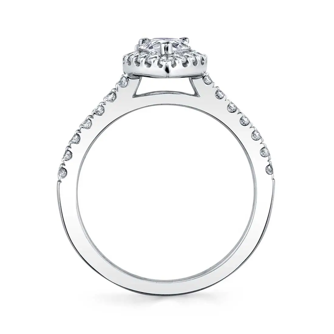 White Gold Pear Shaped Classic Halo Engagement Ring - Chantelle - Profile View