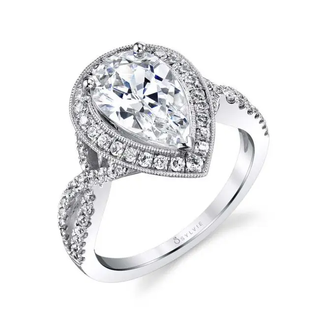 Pear Shaped Engagement Ring with Halo - Alyssa