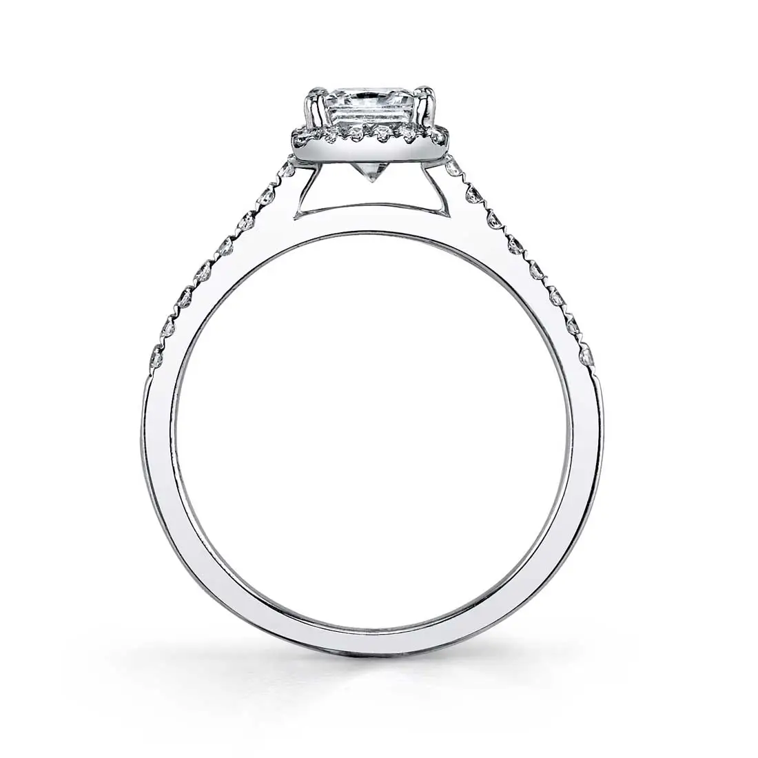 White Gold Princess Cut Halo Engagement Ring - Jenny - Profile View
