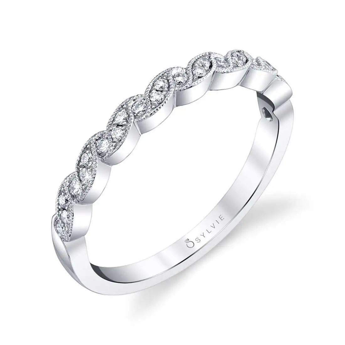 White Gold Ribbon Inspired Stackable Band - Sylvianne