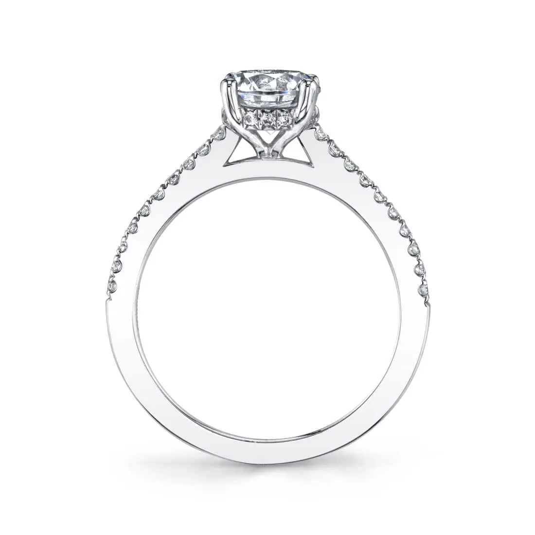 White Gold Round Cut Classic Engagement Ring - Aurore - Profile View