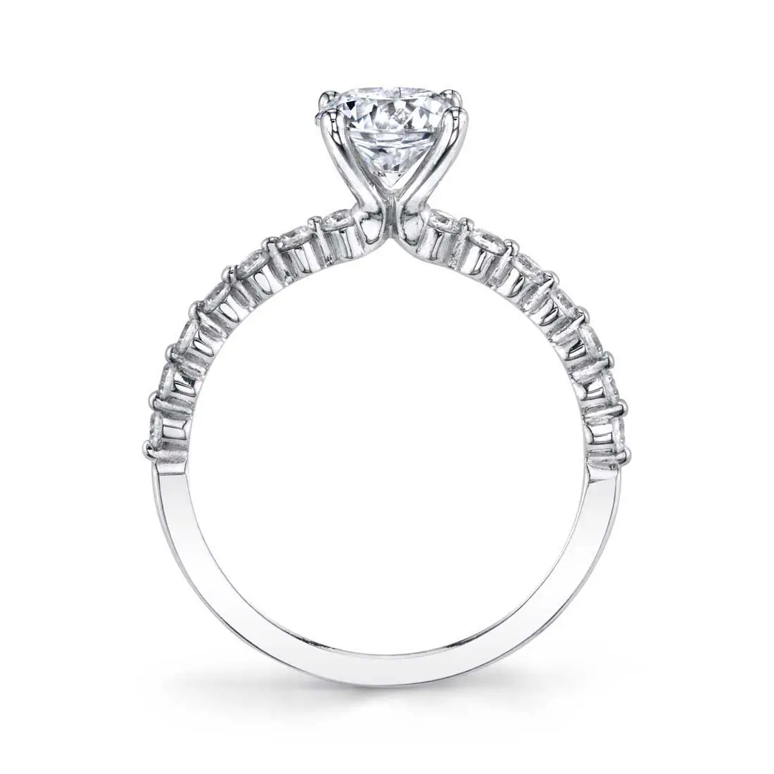 White Gold Round Cut Classic Engagement Ring - Athena - Profile View