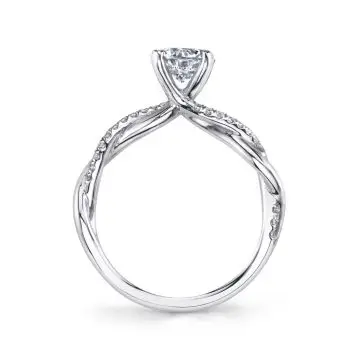 White Gold Round Cut Two Tone Diamond Spiral Engagement Ring - Yasmine