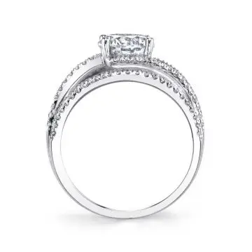 White Gold Round Cut Unique Split Shank Engagement Ring - Celia