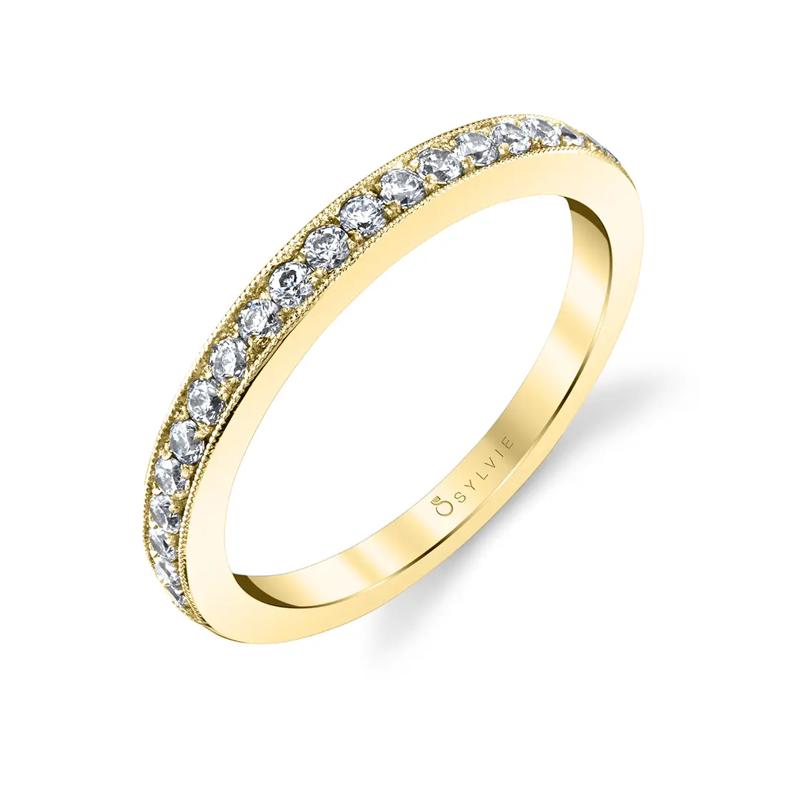 Round Cut Classic Wedding Band with Milgrain Edge -Yvette