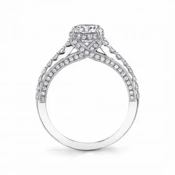 White Gold Round Cut Unique Hidden Halo Engagement Ring - Hyacinthe