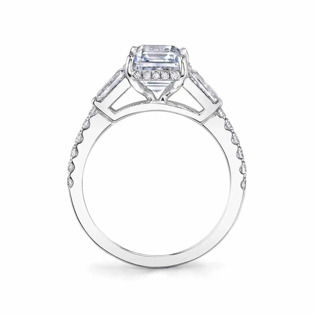 White Gold Emerald Cut Baguette 3 Stone Engagement Ring - Isla