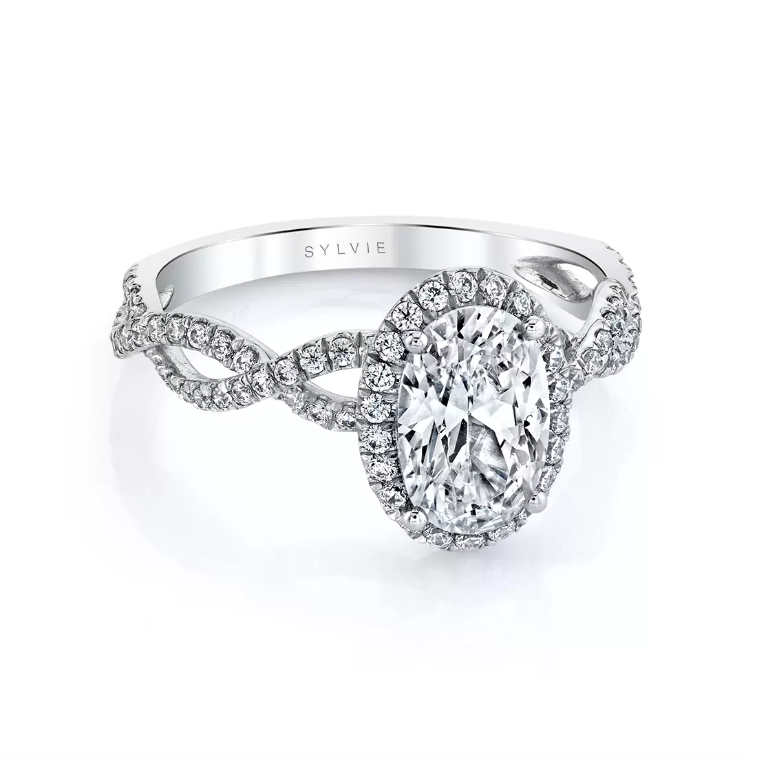 White Gold Oval Cut Spiral Engagement Ring - Felippa