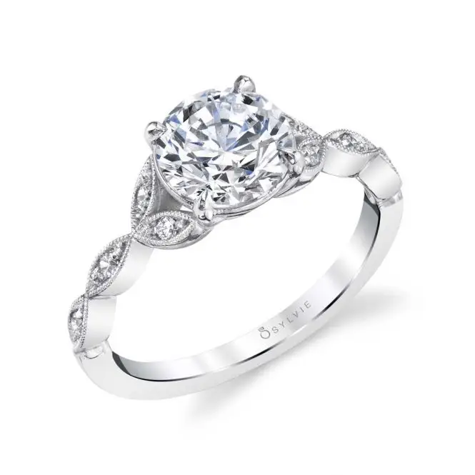 White Gold Round Cut Unique Vintage Engagement Ring