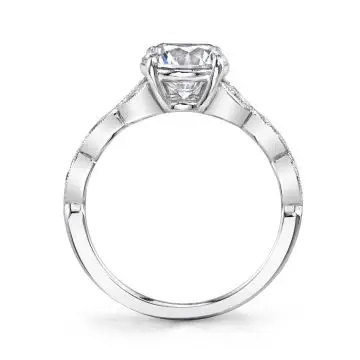 White Gold Round Cut Unique Vintage Engagement Ring - Frederique