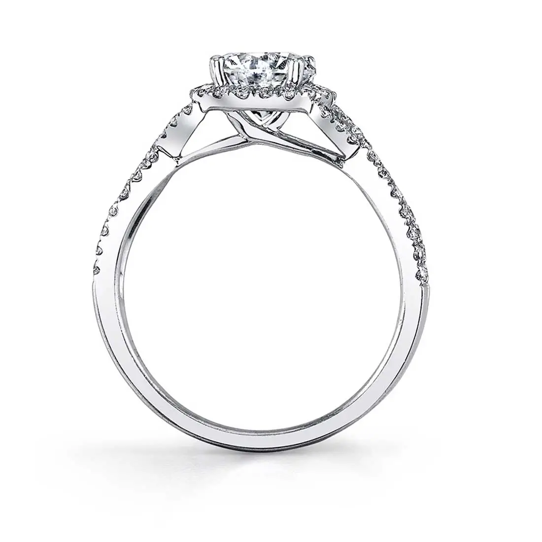 White Gold Unique Marquise Engagement Ring - Jocelina - Profile View