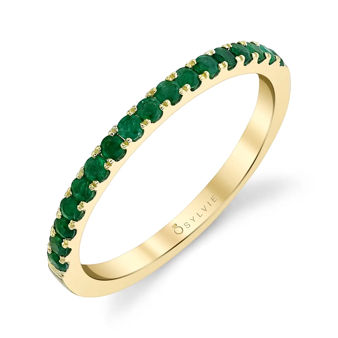 CLASSIC YELLOW GOLD EMERALD WEDDING BAND