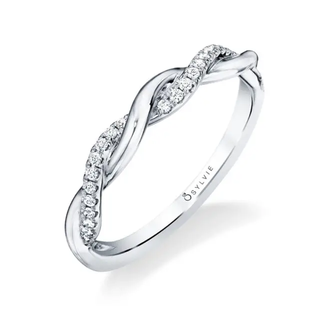 profile image of a halo engagement ring with spiral band