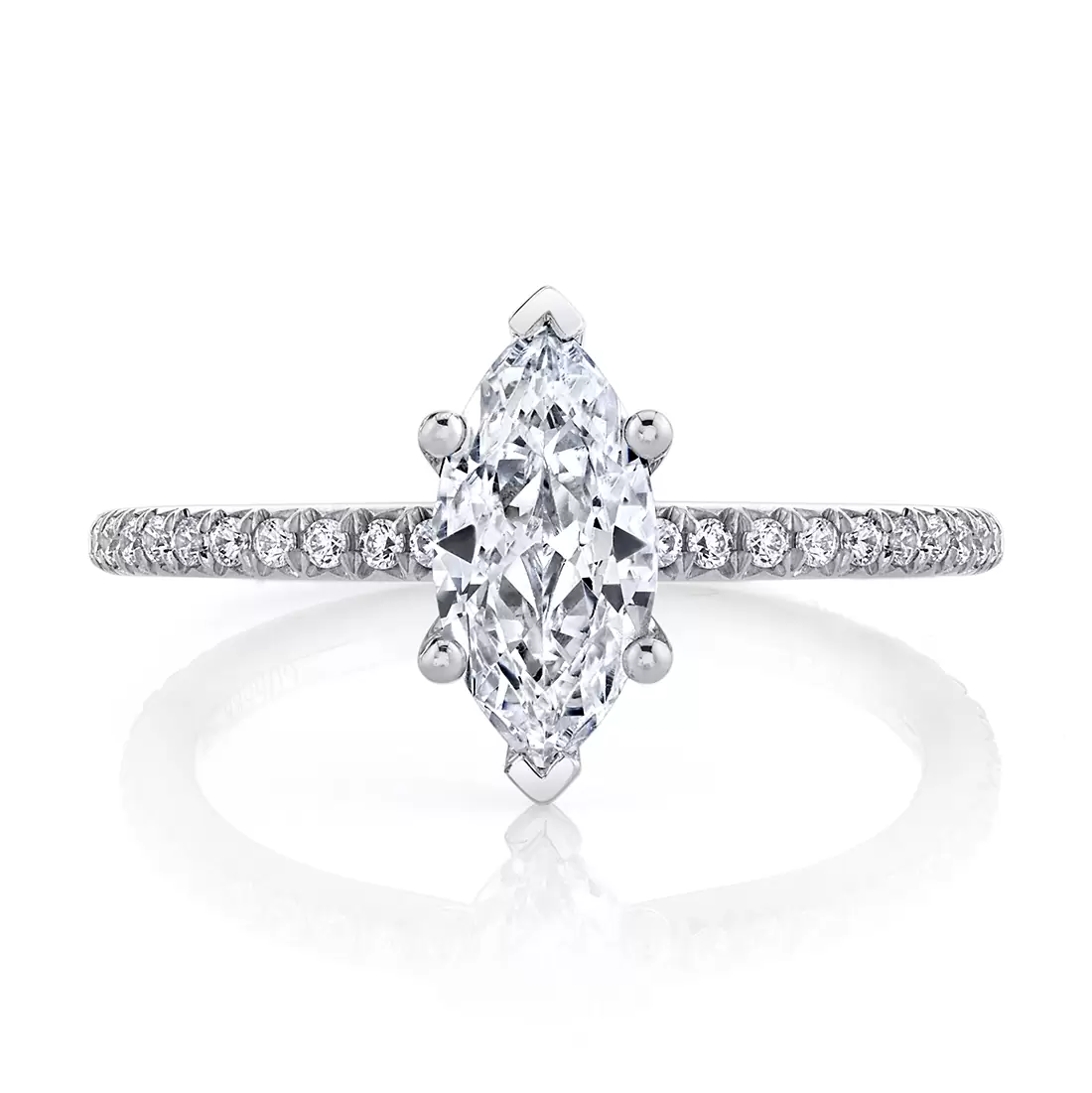 White Gold Marquise Cut Classic Engagement Ring - Adorlee - Profile View