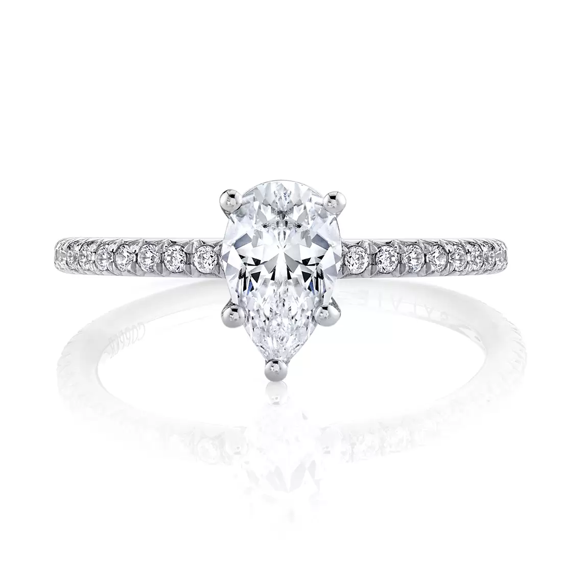 White Gold Pear Cut Classic Engagement Ring - Adorlee - Profile View
