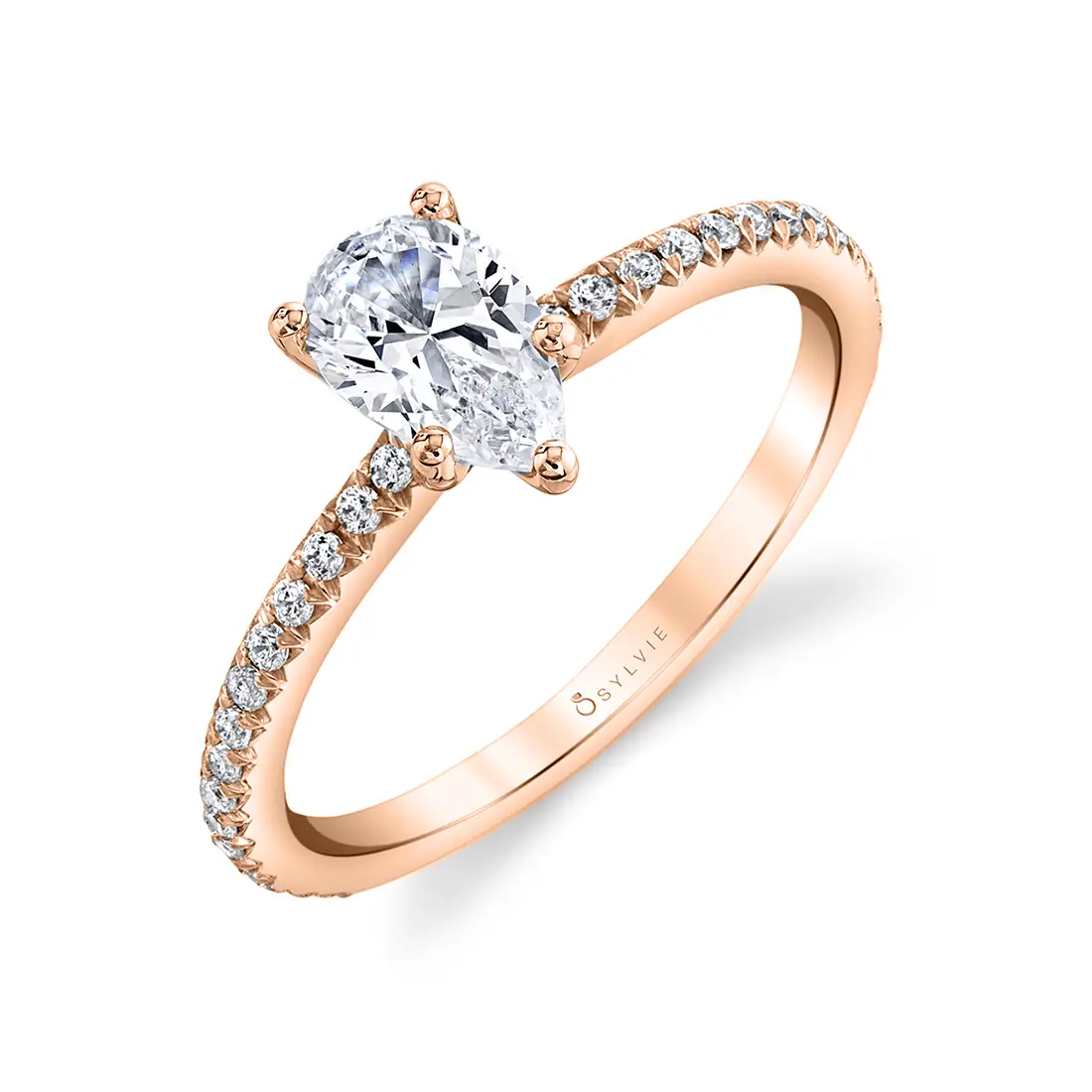 White Gold Pear Cut Classic Engagement Ring - Adorlee - Profile View