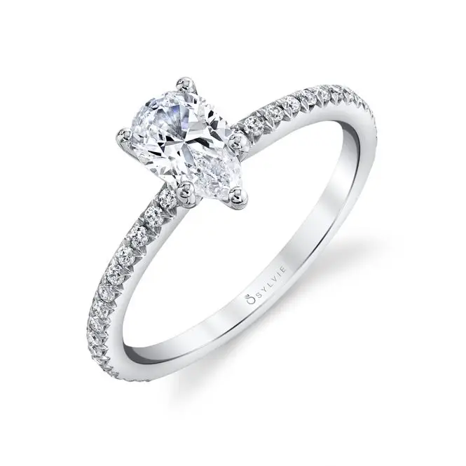 Pear Cut White Gold Classic Engagement Ring - Adorlee
