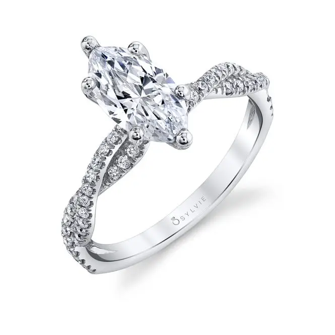 White Gold Marquise Cut Spiral Engagement Ring