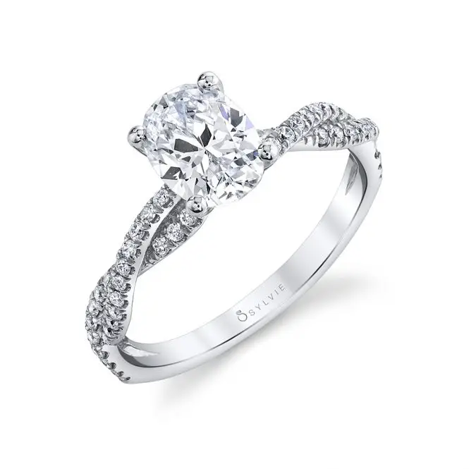 White Gold Oval Cut Spiral Engagement Ring