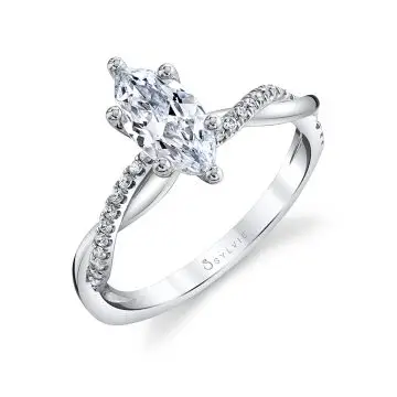 White Gold Marquise Cut Diamond Spiral Engagement Ring - Yasmine