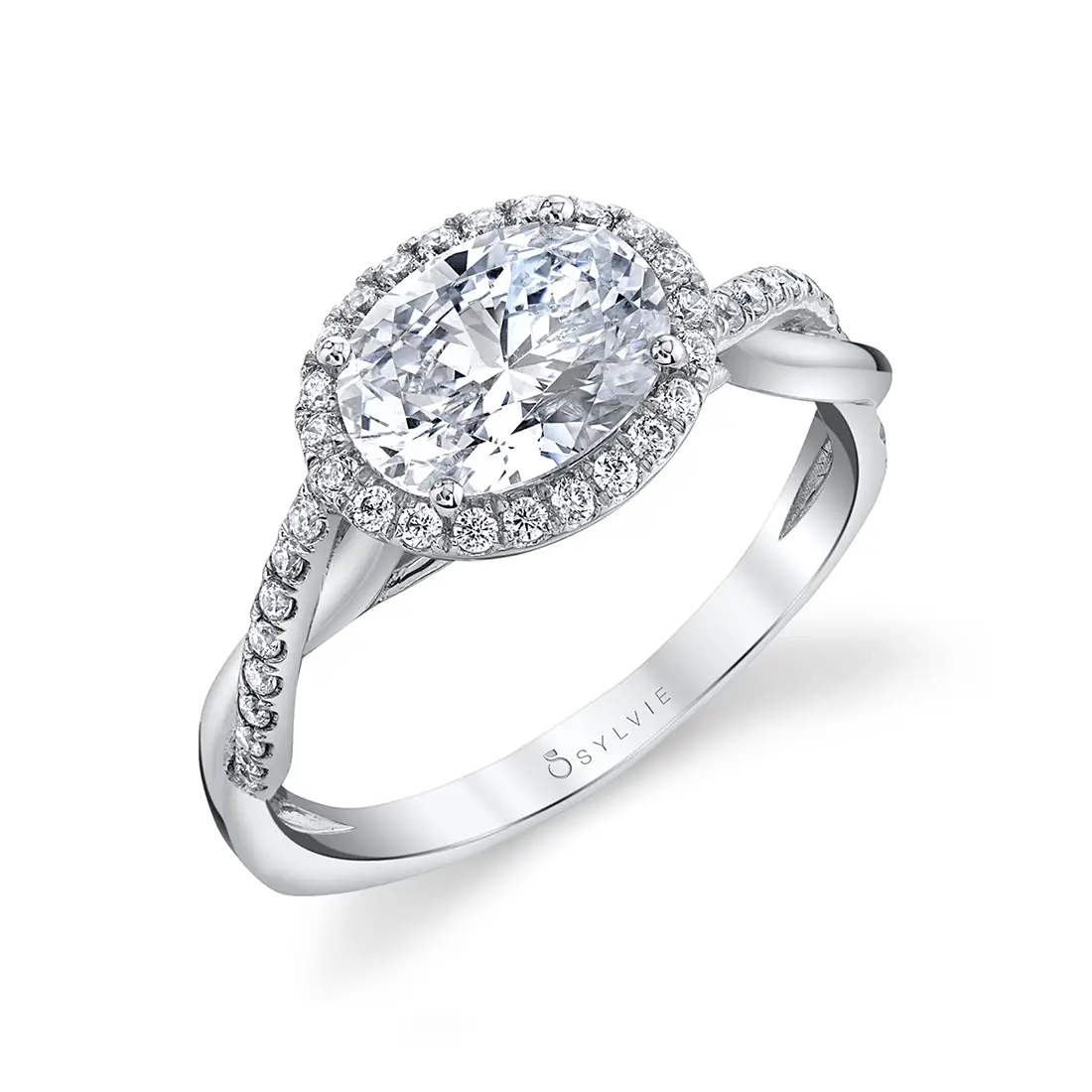 east west halo engagement ring sylvie