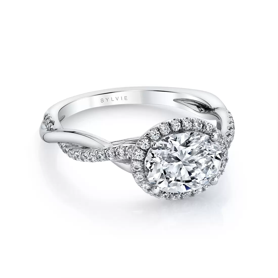 White Gold East-West Oval Engagement Ring with Halo - Isabelle
