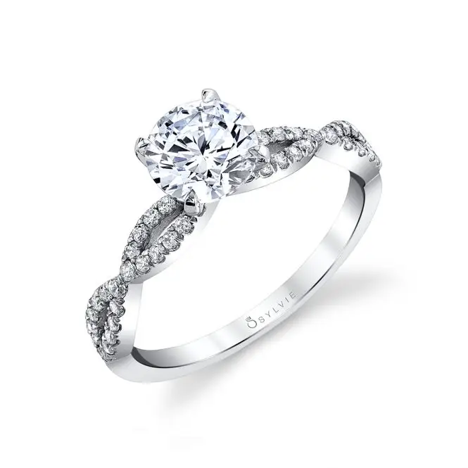 White Gold Round Cut Spiral Engagement Ring