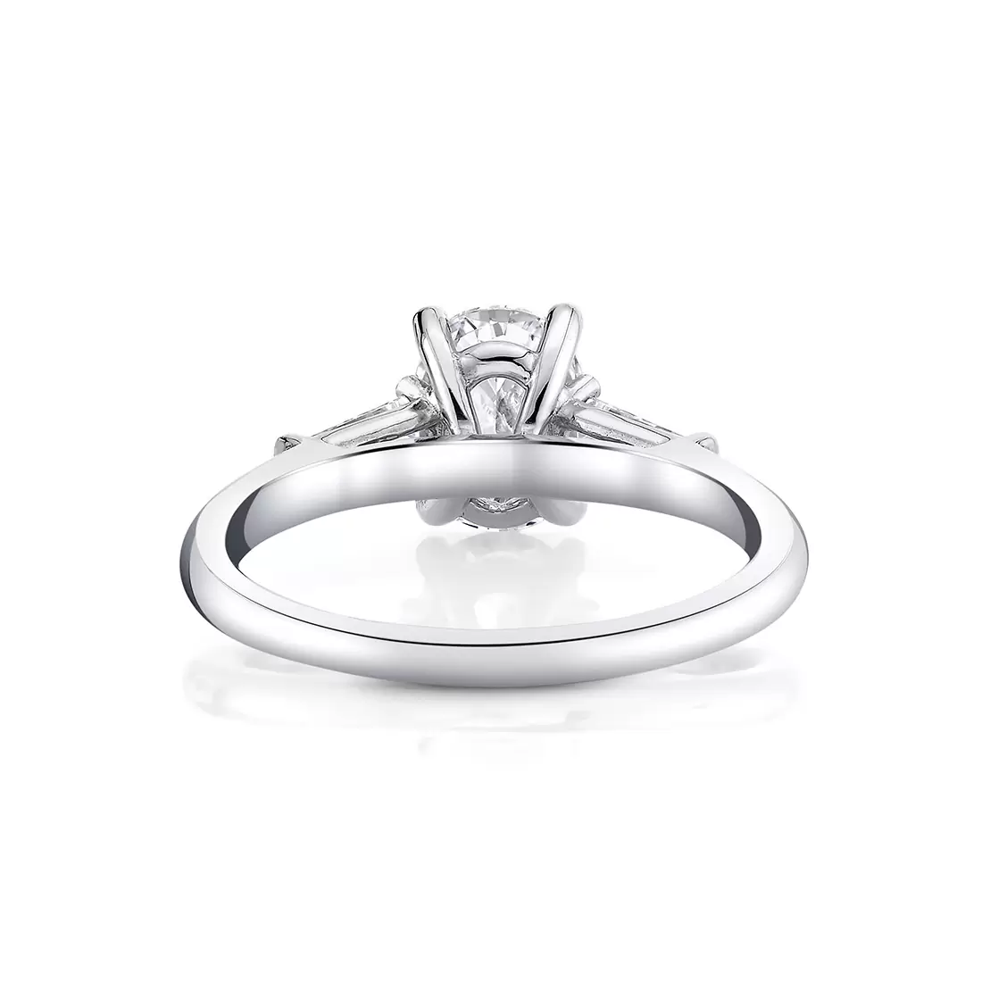 White Gold Oval Cut Three Stone Engagement Ring with Baguettes - Nicolette