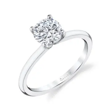 White Gold Round Cut Solitaire Engagement Ring - Dominique