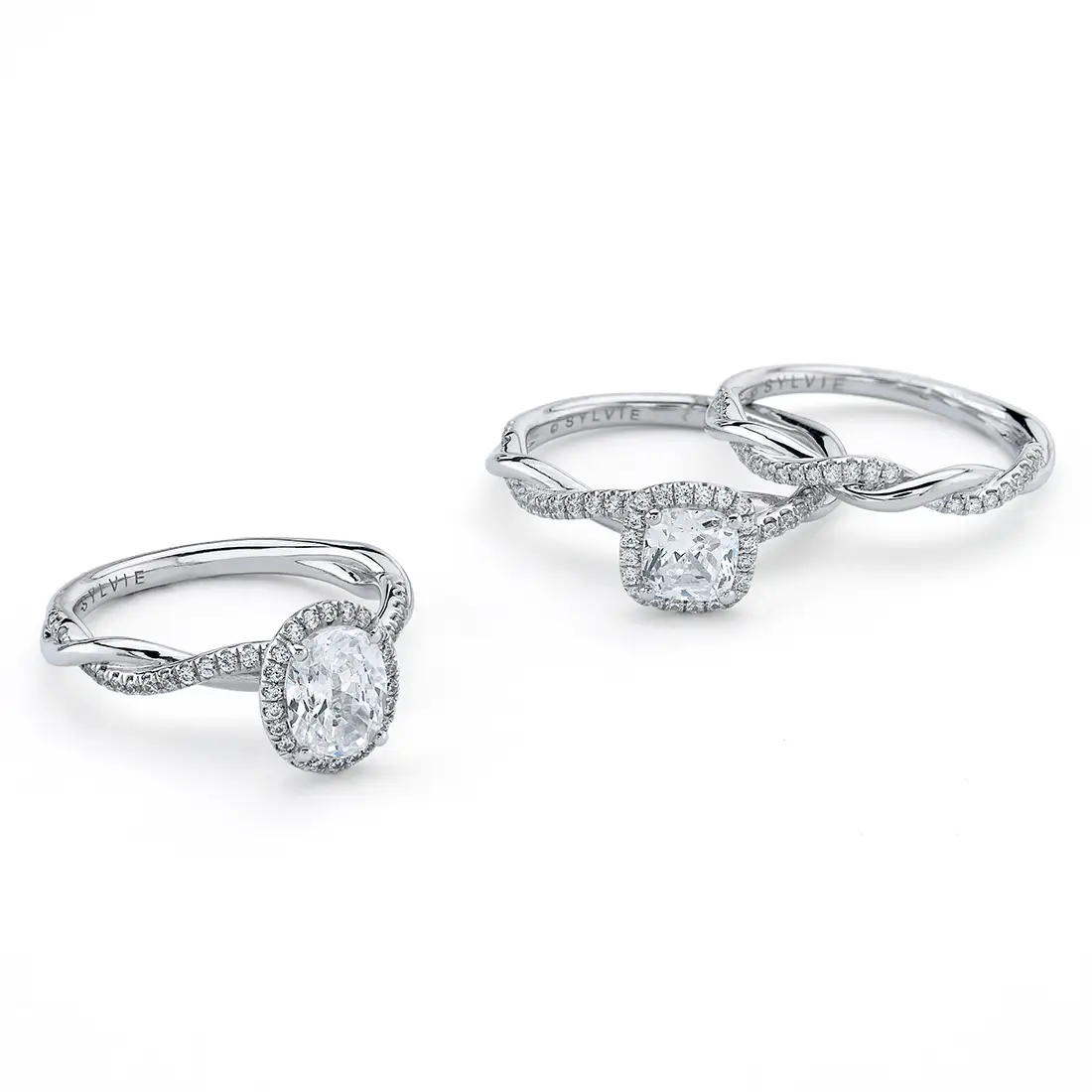 White Gold Oval Cut Modern Halo Diamond Spiral Engagement Ring - Coralie - Profile View