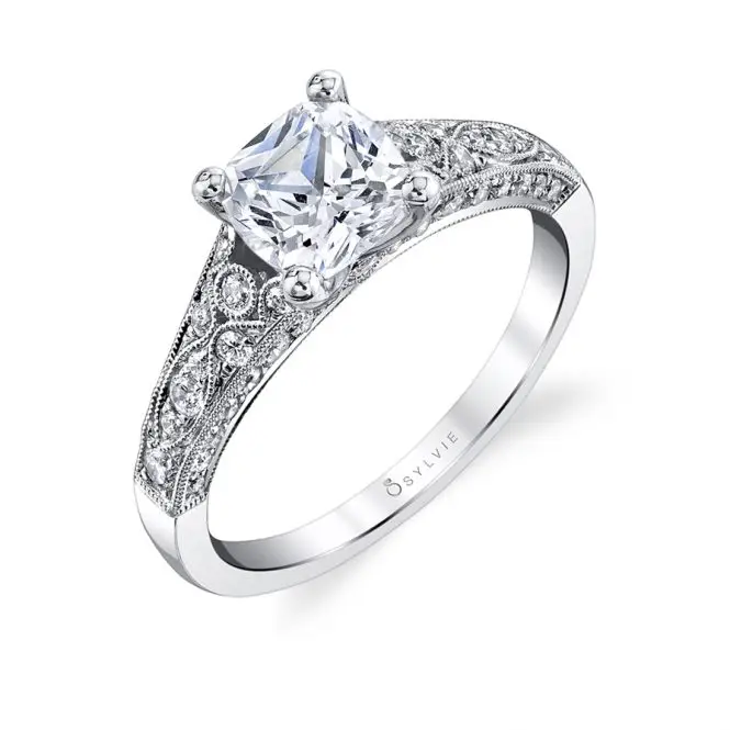 White Gold Cushion Cut Modern Vintage Engagement Ring