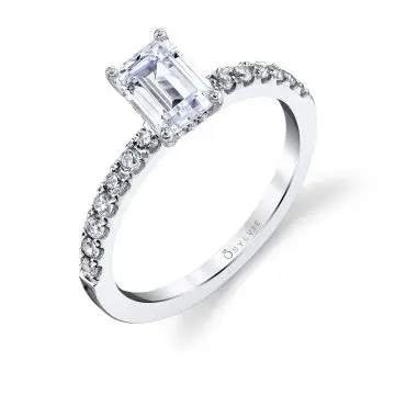 White Gold Emerald Cut Classic Engagement Ring - Celeste