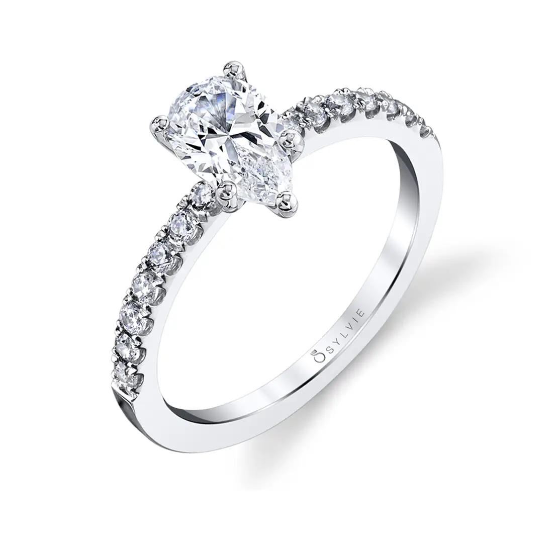 White Gold Pear Shaped Classic Engagement Ring - Celeste