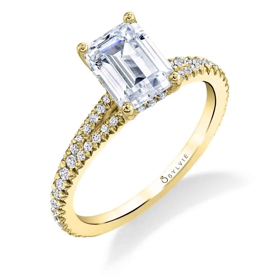 Emerald Cut Classic Split Shank Engagement Ring - Romane