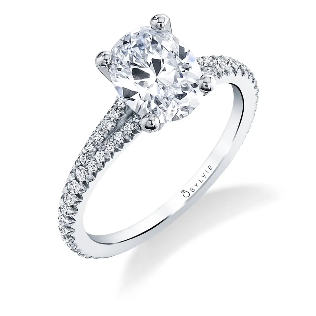 White Gold Oval Cut Classic Split Shank Engagement Ring - Romane