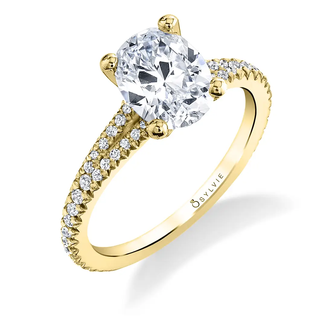 White Gold Oval Cut Classic Split Shank Engagement Ring - Romane