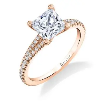 White Gold Princess Cut Classic Split Shank Engagement Ring - Romane