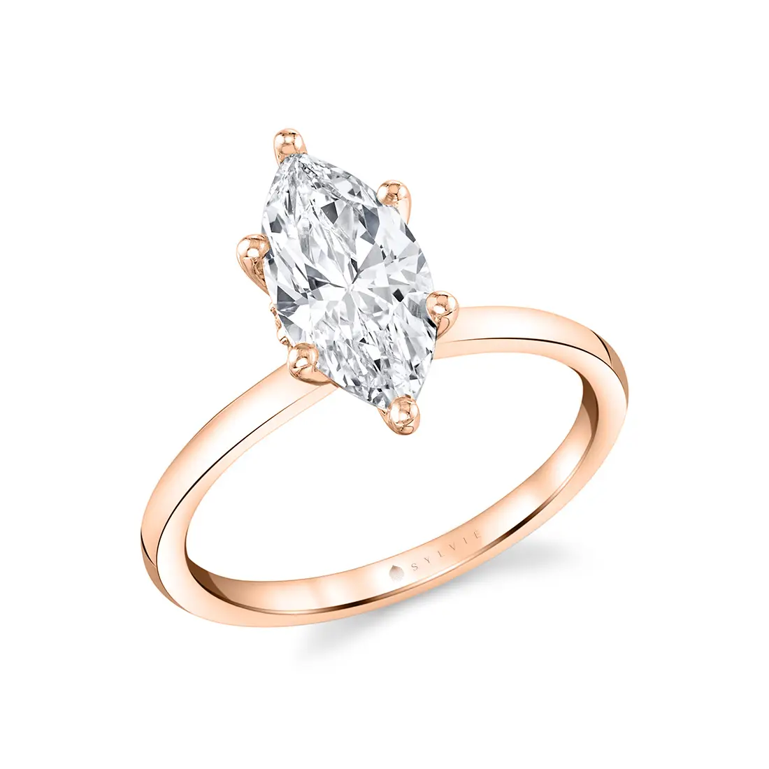 White Gold Marquise Cut Solitaire Engagement Ring - Dominique