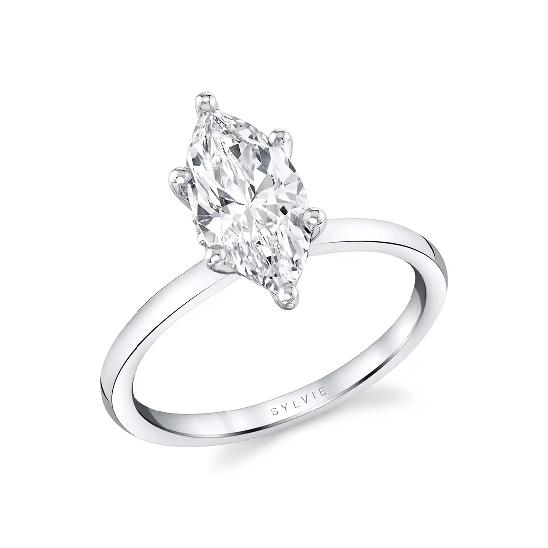White Gold Marquise Cut Solitaire Engagement Ring - Dominique