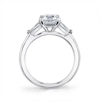 White Gold Emerald Cut Three Stone Engagement Ring with Baguettes - Nicolette