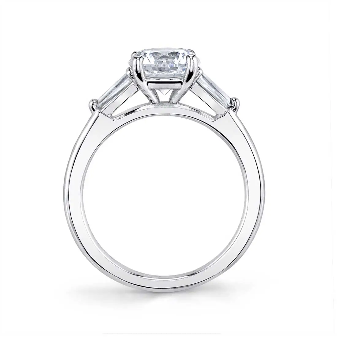 White Gold Oval Cut Three Stone Engagement Ring with Baguettes - Nicolette