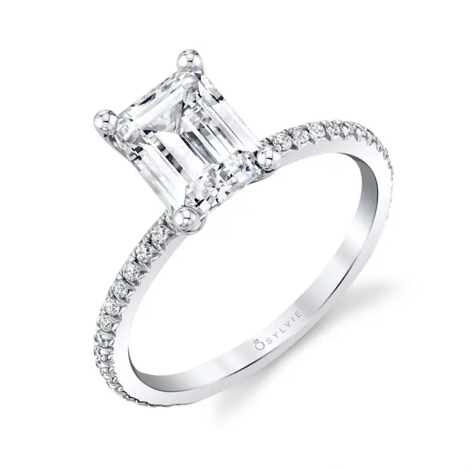 Emerald Cut White Gold Classic Engagement Ring - Adorlee