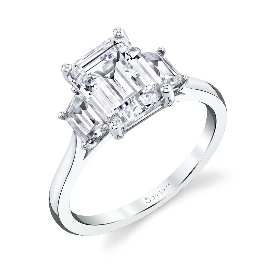 Diamond ring clearance emerald side stones