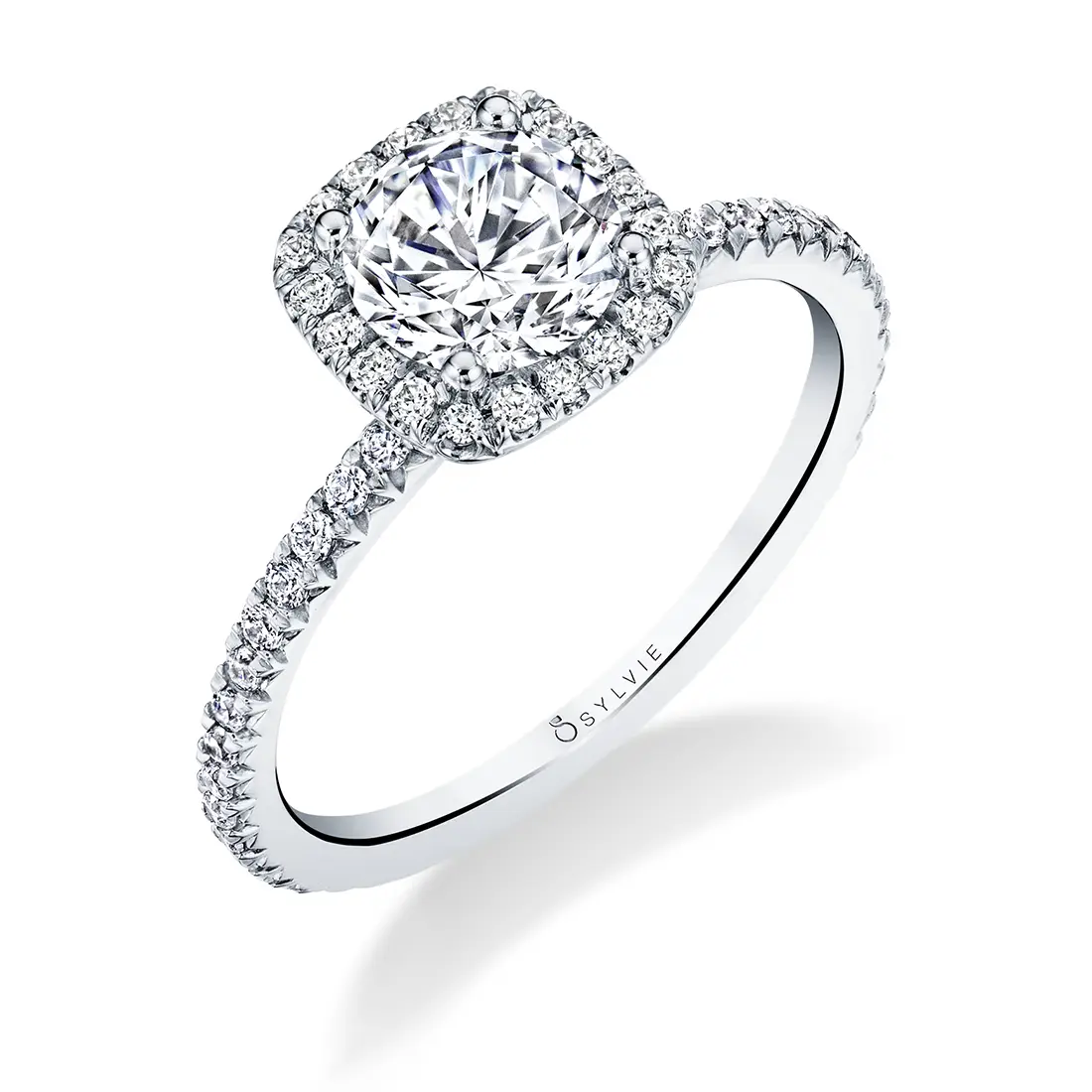 Princess Cut Single Halo Diamond Engagement Ring - MDR-8341-18K-WG