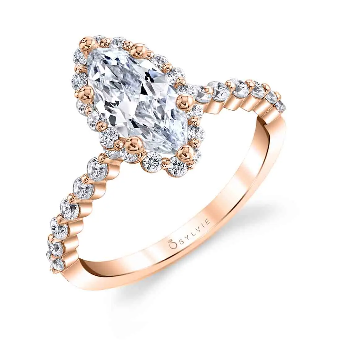 White Gold Marquise Cut Classic Halo Engagement Ring - Athena