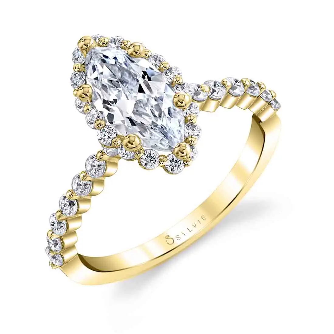 White Gold Marquise Cut Classic Halo Engagement Ring - Athena