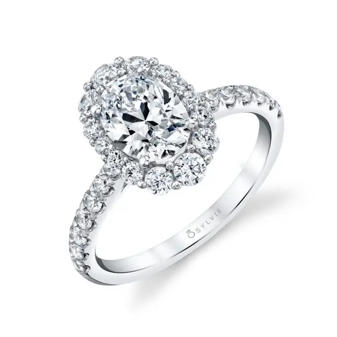 White Gold Halo Engagement Ring 