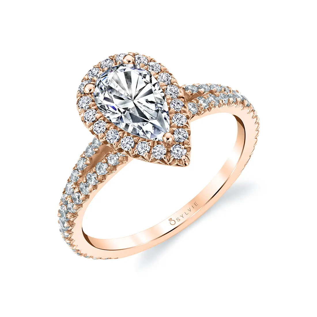 White Gold Pear Shaped Halo Engagement Ring - Genevieve