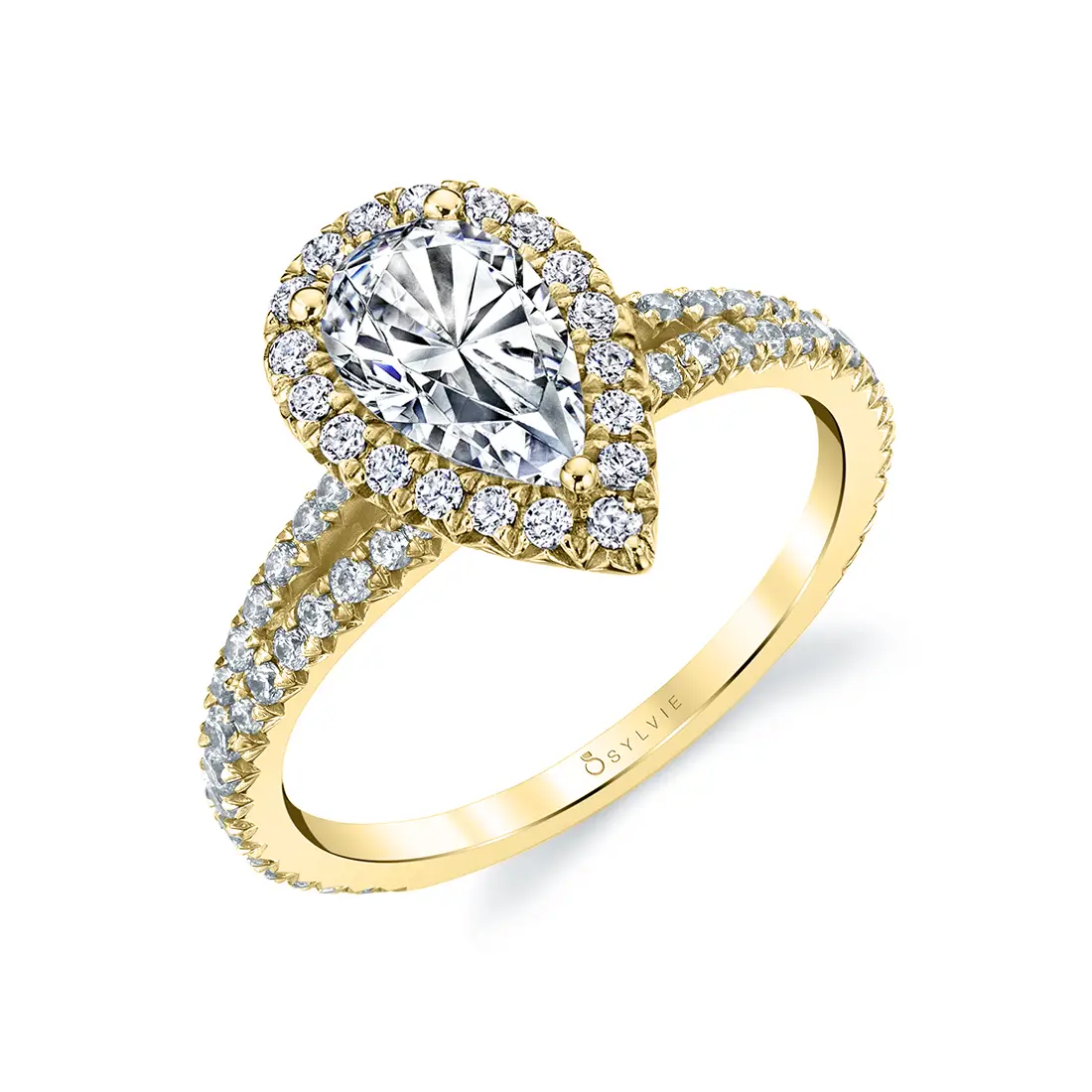 White Gold Pear Shaped Halo Engagement Ring - Genevieve