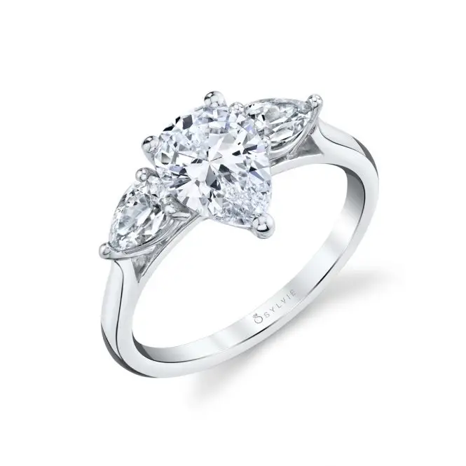White Gold Pear Shaped 1.5 Ct Three Stone Engagement Ring